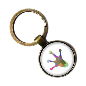 Frog Paw Print Rainbow Watercolor Antique Bronze Keychain