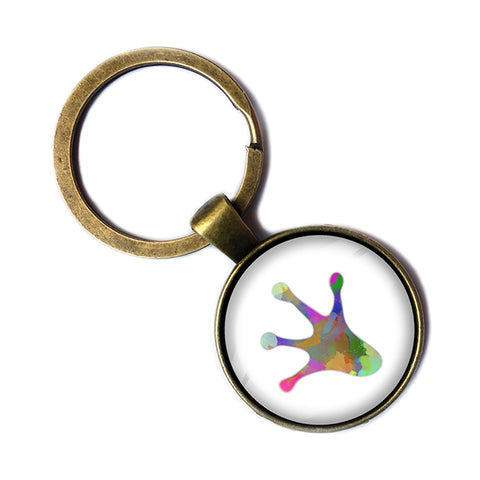 Frog Paw Print Rainbow Watercolor Antique Bronze Keychain