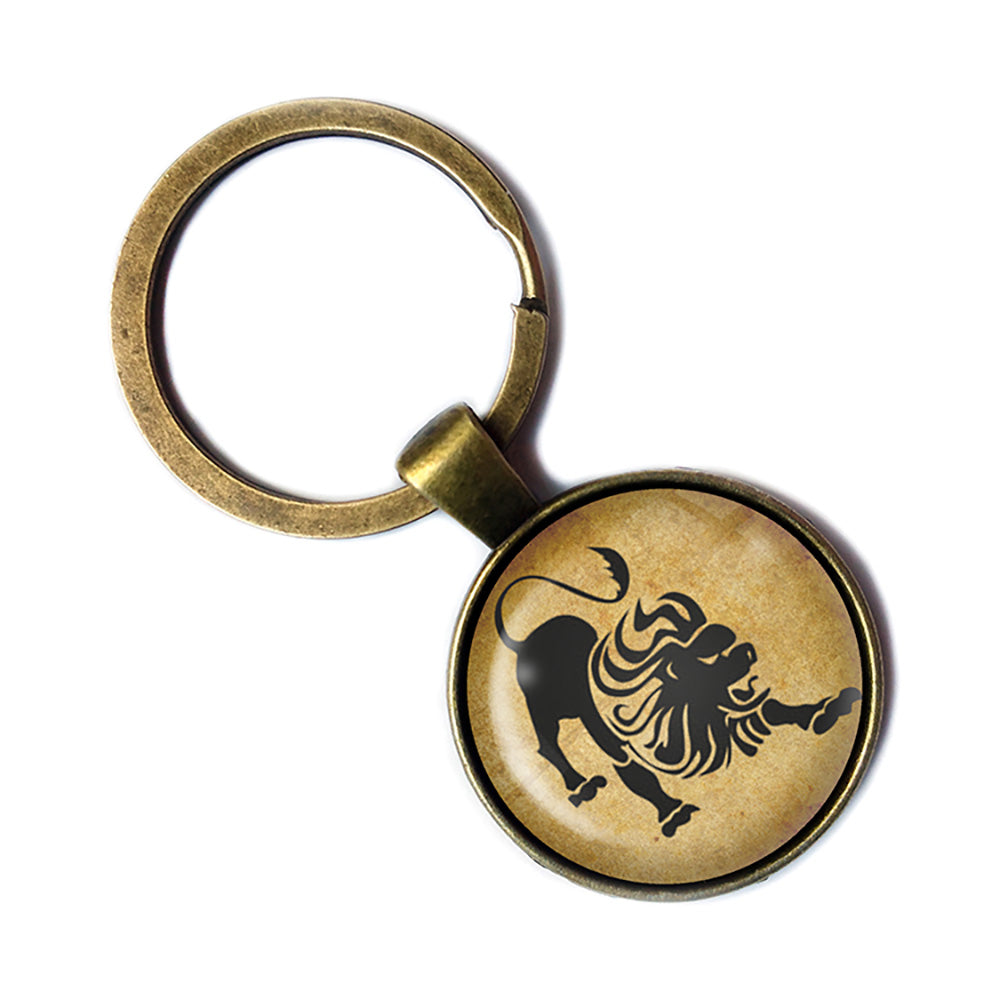 Zodiac Symbol Astrology Leo Bronze Keychain