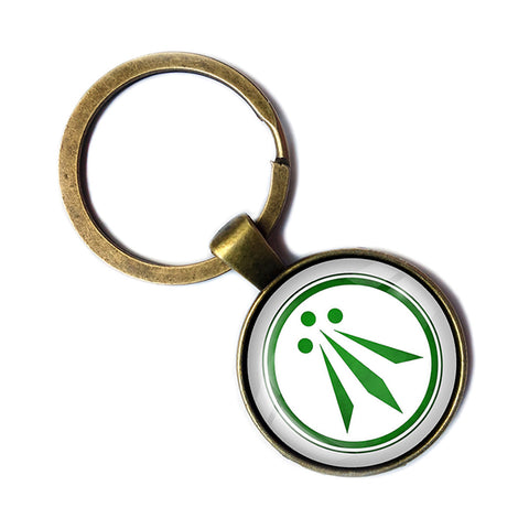 Celtic Symbol The Awen Three Rays of Light White on Green Bronze Keychain