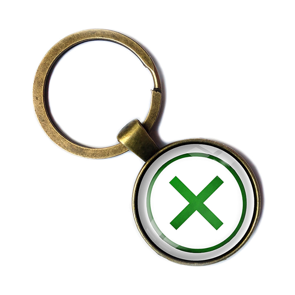 Celtic Cross Ailm Green on White Bronze Keychain