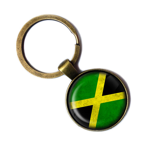 Jamaica Jamaican Flag Antique Bronze Keychain