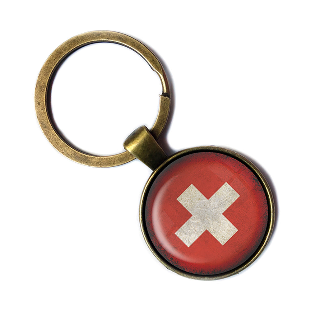 Switzerland Swiss Flag Antique Bronze Keychain