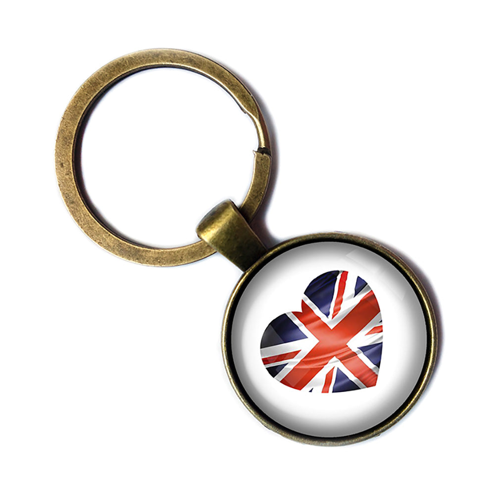 UK United Kingdom Flag Heart Bronze Keychain