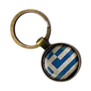 Greece Greek Ελλάδα Flag Antique Bronze Keychain