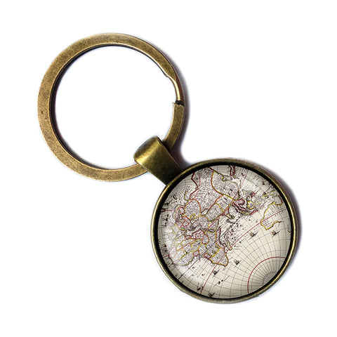 Ancient Old Map UK Europe Russia Asia Antique Bronze Keychain