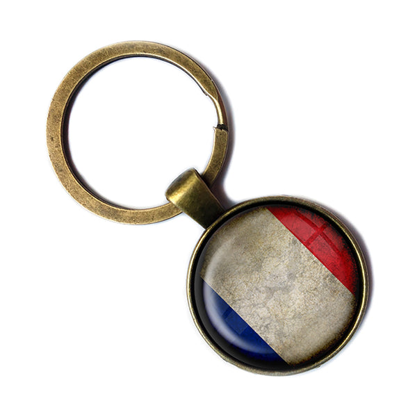 France French Flag Antique Bronze Keychain