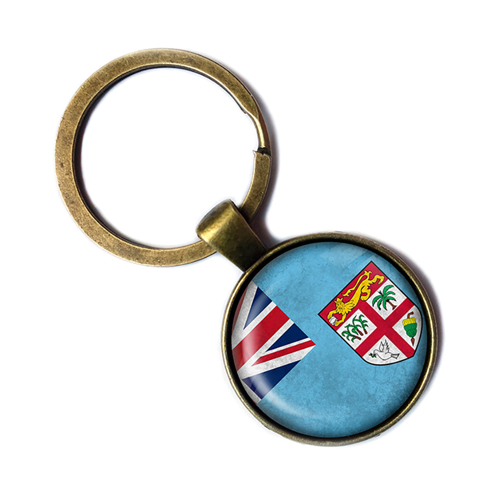 Fiji Fijian Flag Antique Bronze Keychain