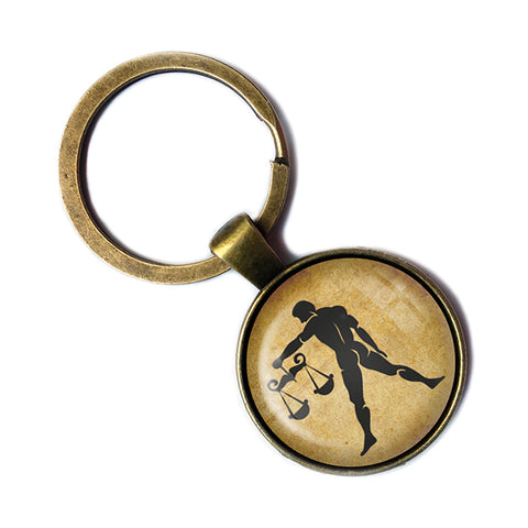 Zodiac Symbol Astrology Libra Bronze Keychain