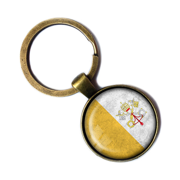 Vatican City Flag Antique Bronze Keychain