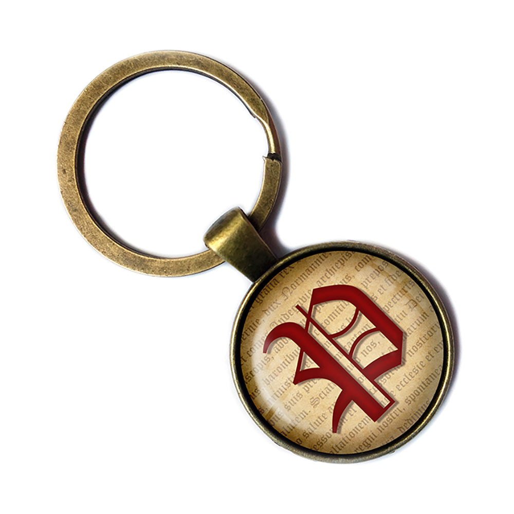 P Letter Old English Gothic Blackletter Magna Carta Antique Bronze Keychain