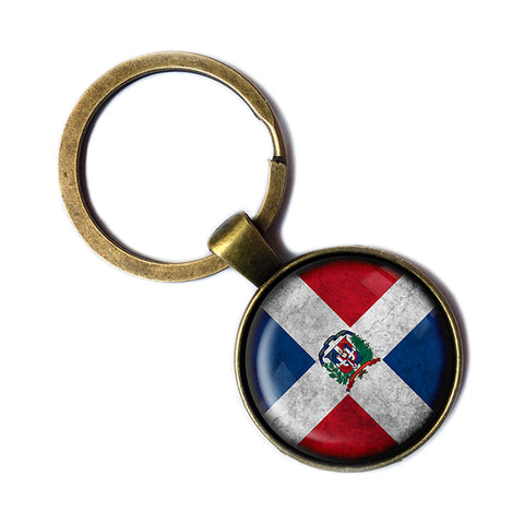 The Dominican Republic Dominican Flag Antique Bronze Keychain