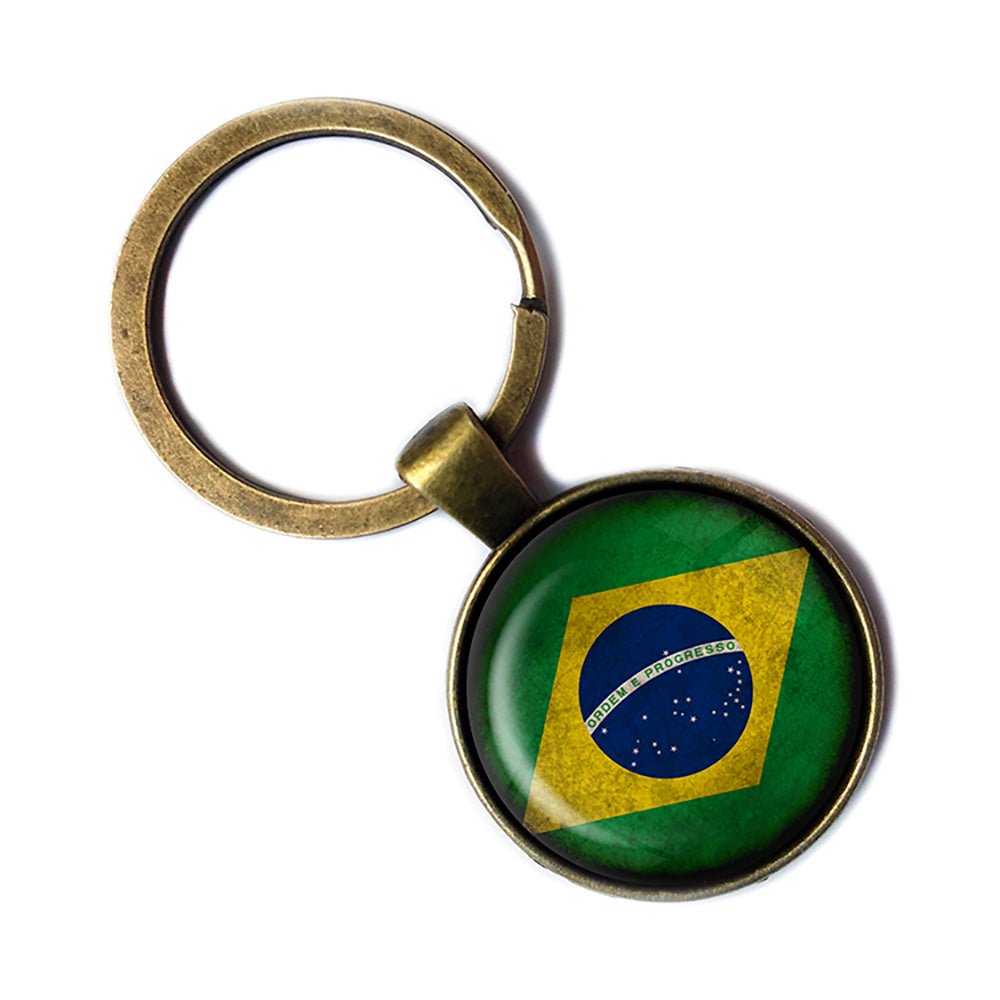 Brazil Brazilian Flag Antique Bronze Keychain