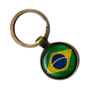 Brazil Brazilian Flag Antique Bronze Keychain