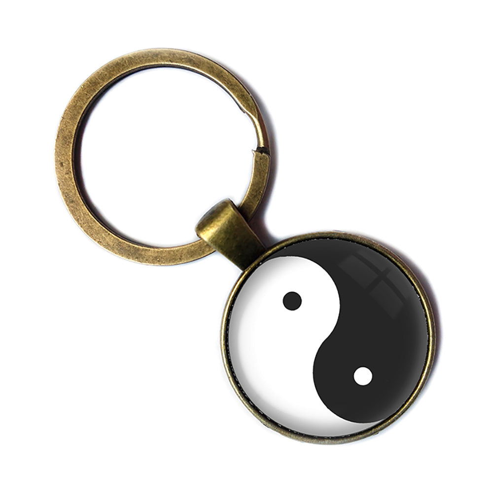 Yin Yang Black White Balance Bronze Keychain