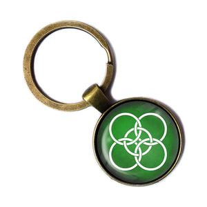 Celtic Symbol Celtic Symbol Five Fold Circles White on Green Bronze Keychain