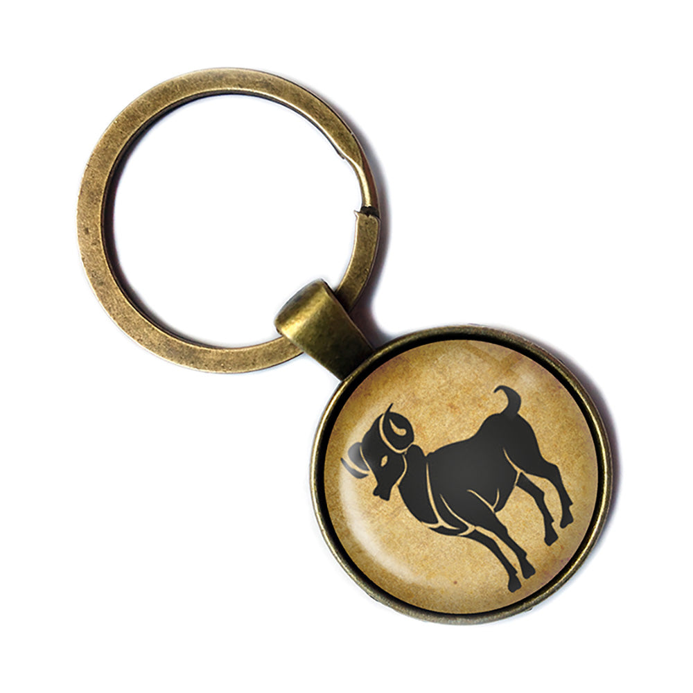 Zodiac Symbol Astrology Aries Bronze Keychain