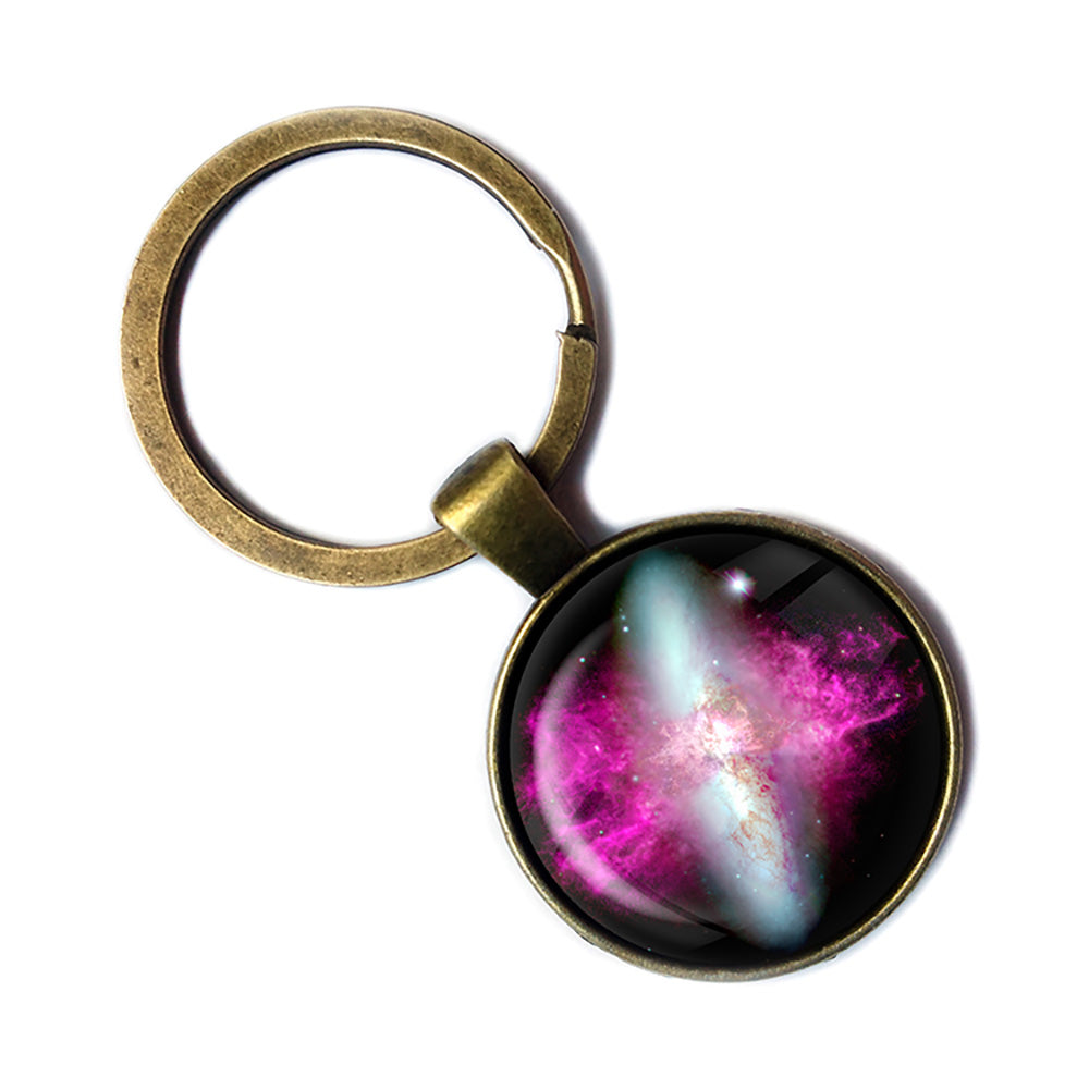 NASA Photograph Nebula Red White Antique Bronze Keychain