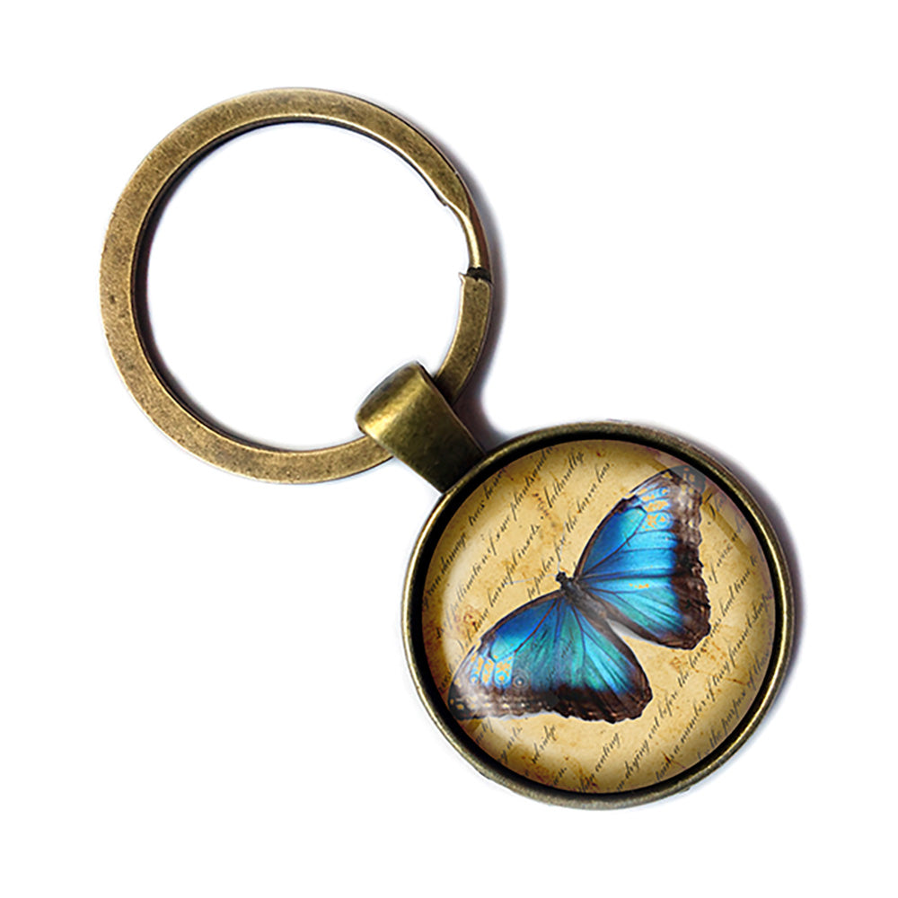 Blue Butterfly Antique Bronze Keychain
