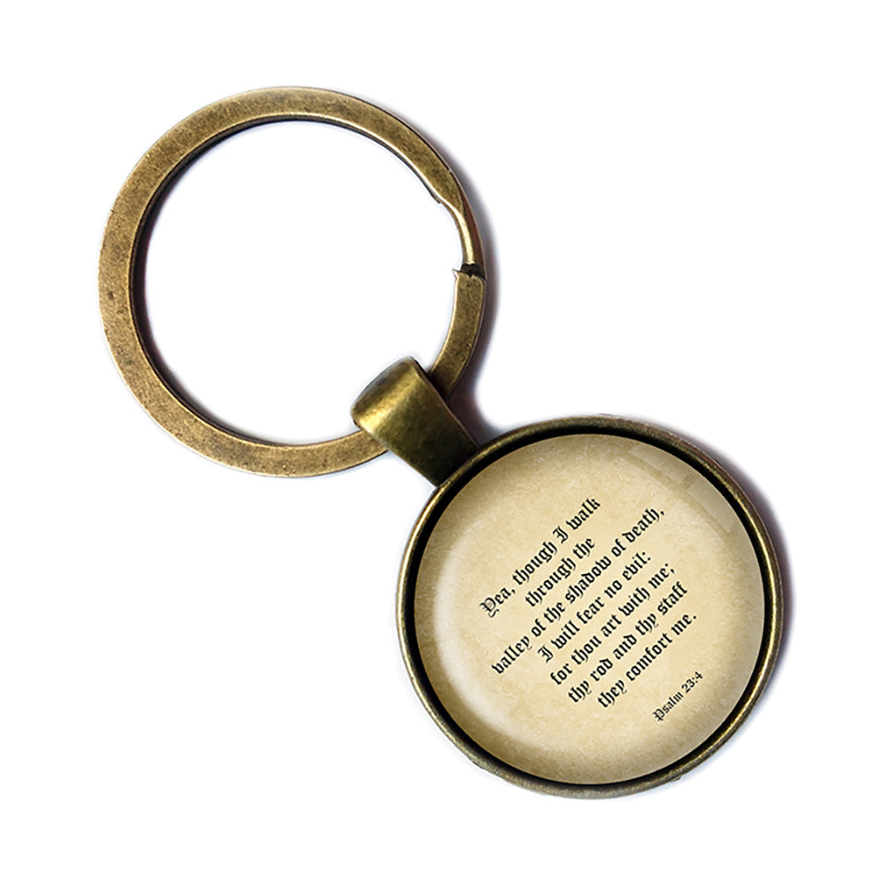Psalm 23:4 The Valley of the Shadow of Death King James Version KJV Bible Antique Bronze Keychain