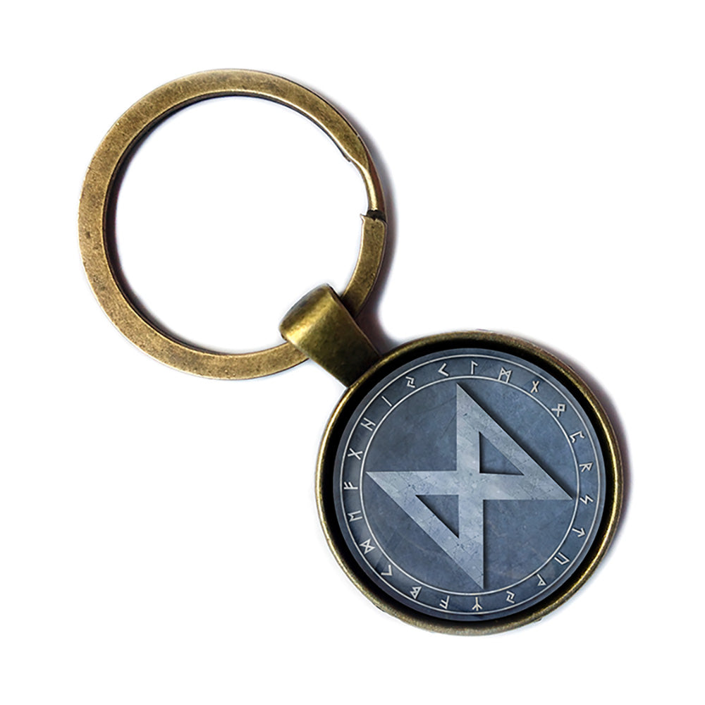 Viking Runes Elder Futhark Rune Circle D Dagaz Dawn Antique Bronze Keychain