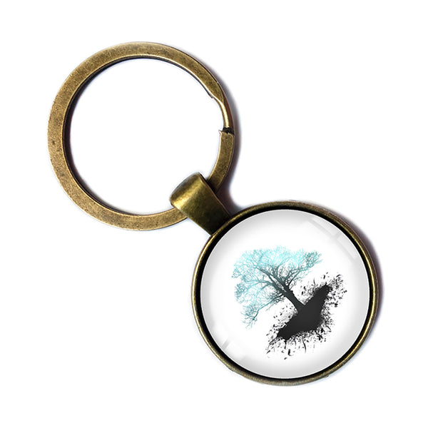 Lightning Blue Grunge Tree of Life Antique Bronze Keychain
