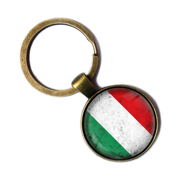 Italy Italian Flag Antique Bronze Keychain