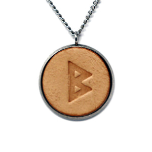 Viking Runes Elder Futhark B Berkana Birth Stainless Steel Genuine Leather Hand Stamped Pendant & Necklace