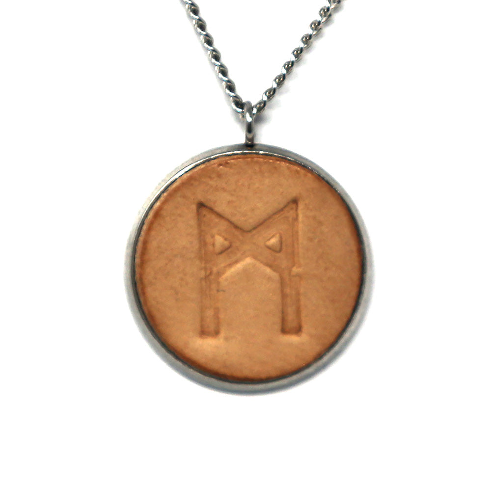 Viking Runes Elder Futhark M Mannaz Man Stainless Steel Genuine Leather Hand Stamped Pendant & Necklace