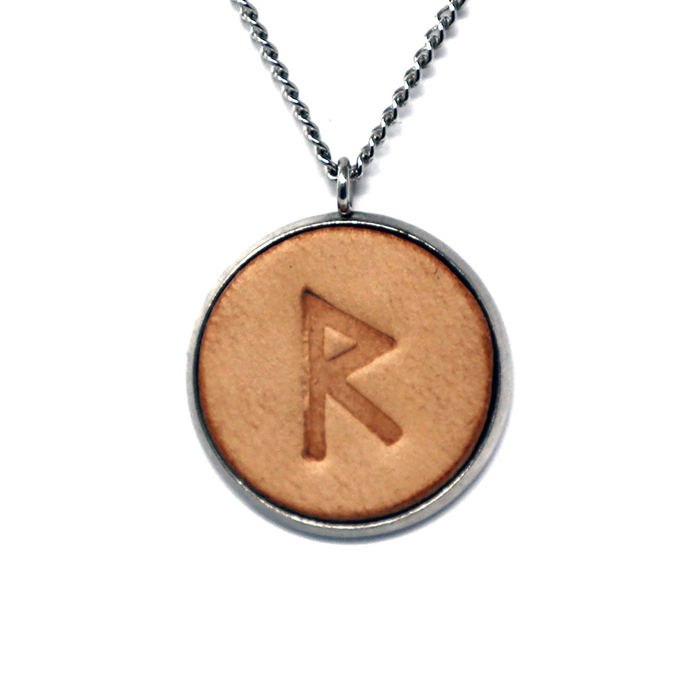 Viking Runes Elder Futhark R Raido Wheel Stainless Steel Genuine Leath ...
