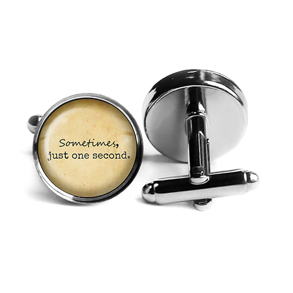 Alice in Wonderland How Long is forever Just One Second Rhodium Silver Cufflinks