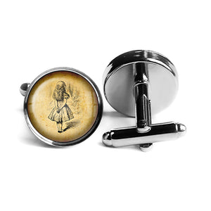 Alice in Wonderland Alice Watching Rhodium Silver Cufflinks