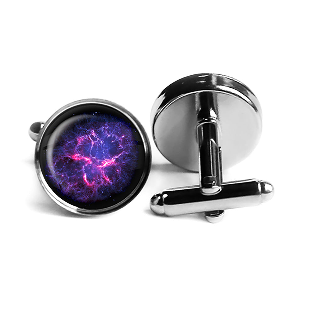 NASA Photograph Nebula Color Burst Rhodium Silver Cufflinks