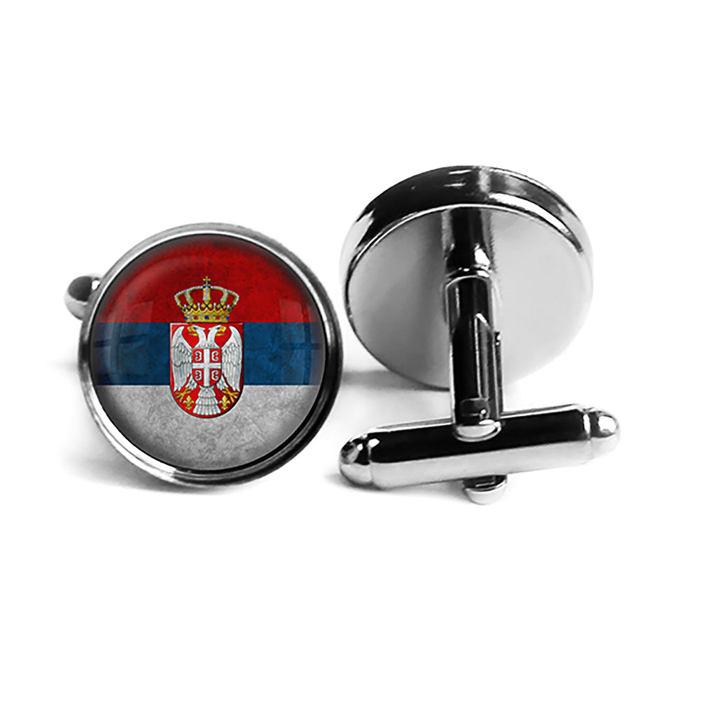 Serbia Serbian Flag Rhodium Silver Cufflinks