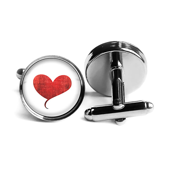 Red Valentines Love Heart Rhodium Silver Cufflinks