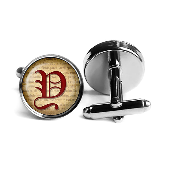 Y Letter Old English Gothic Blackletter Magna Carta Rhodium Silver Cufflinks