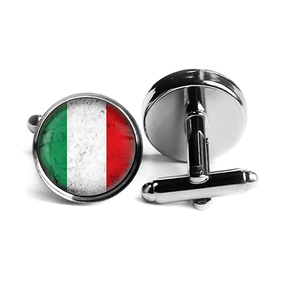 Italy Italian Flag Rhodium Silver Cufflinks