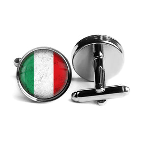 Italy Italian Flag Rhodium Silver Cufflinks