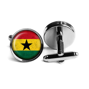 African Nation Ghana Flag Rhodium Silver Cufflinks
