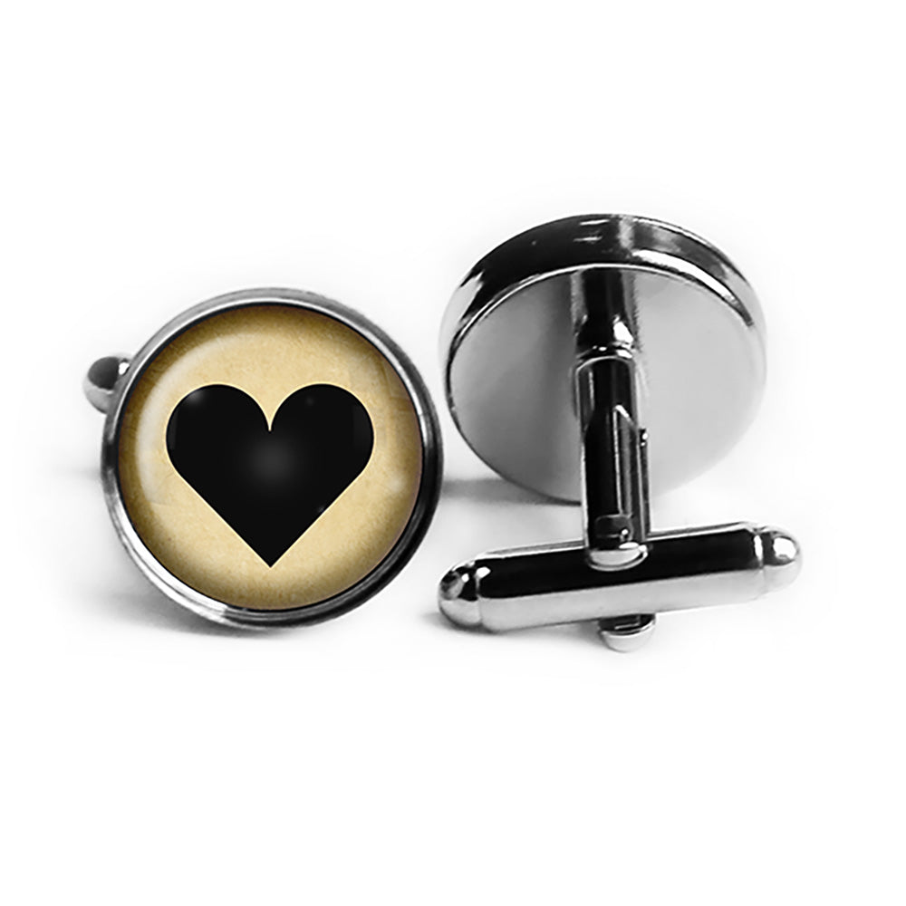 Black Love Heart Mothers Valentines Rhodium Silver Cufflinks