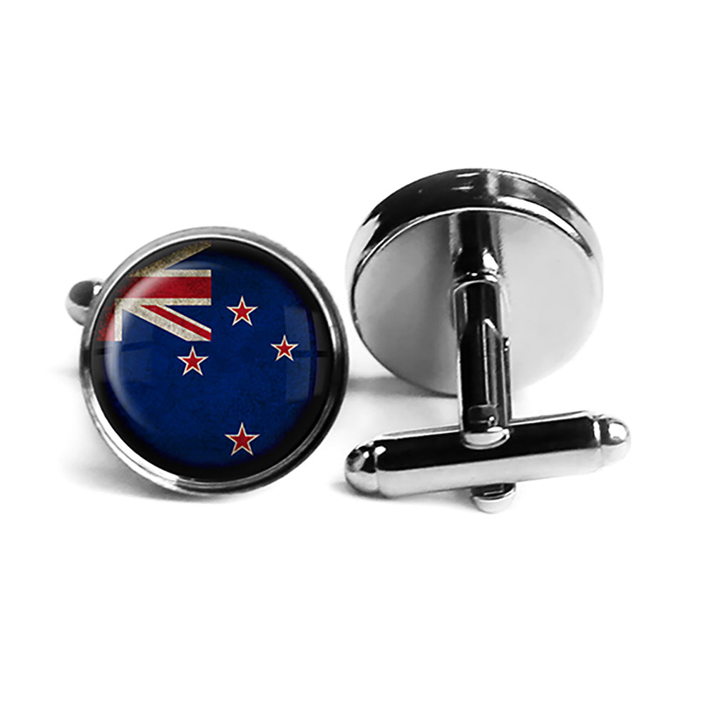 New Zealand Flag Rhodium Silver Cufflinks