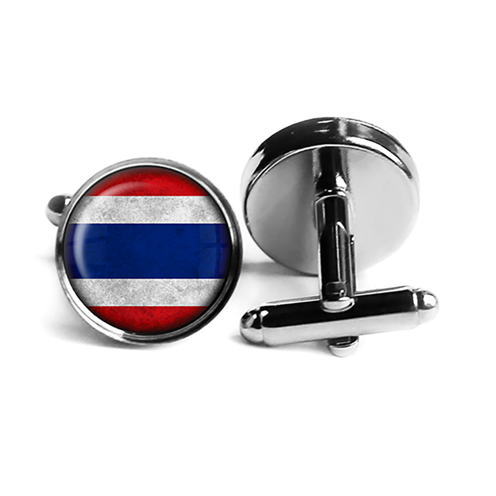 Thailand Thai Flag Rhodium Silver Cufflinks