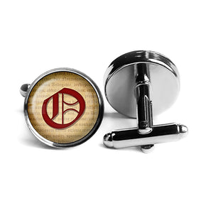 O Letter Old English Gothic Blackletter Magna Carta Rhodium Silver Cufflinks