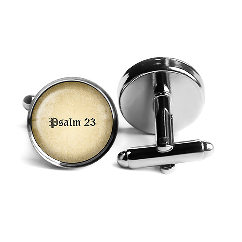 Psalm 23 The Lord's Prayer King James Version Bible Rhodium Silver Cufflinks