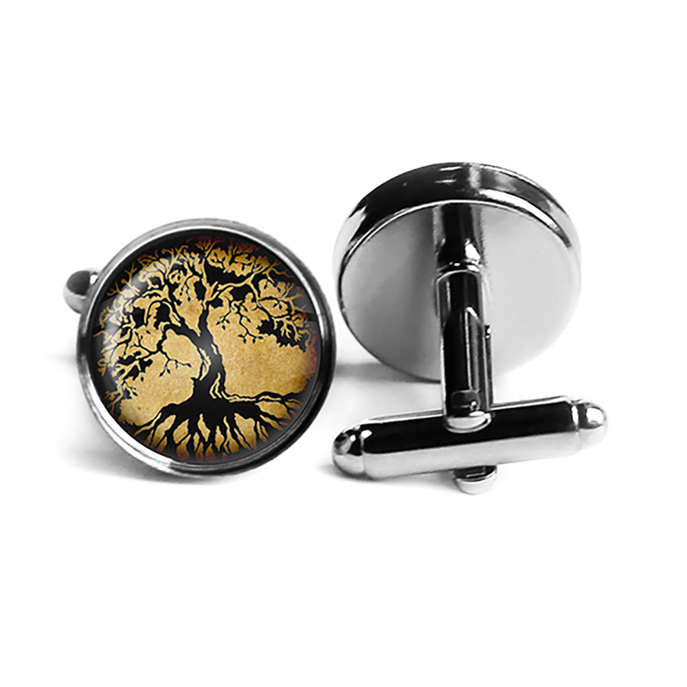 Tree of Life Nature Rhodium Silver Cufflinks
