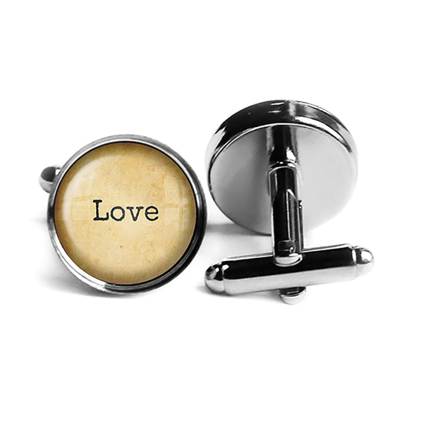 Love Rhodium Silver Cufflinks