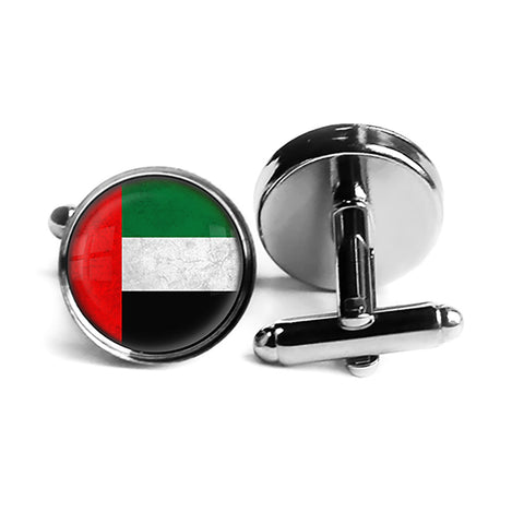United Arab Emirates Emirati Flag Rhodium Silver Cufflinks