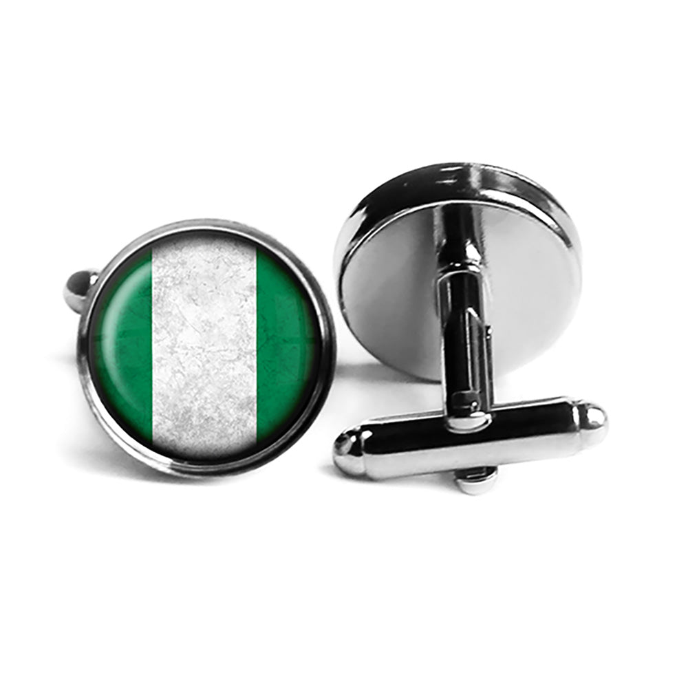 African Nation Nigeria Flag Rhodium Silver Cufflinks