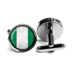 African Nation Nigeria Flag Rhodium Silver Cufflinks
