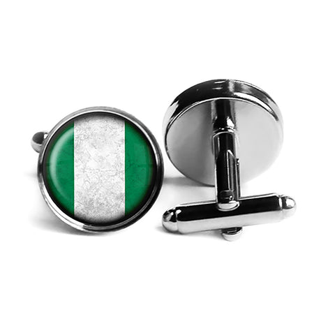 African Nation Nigeria Flag Rhodium Silver Cufflinks